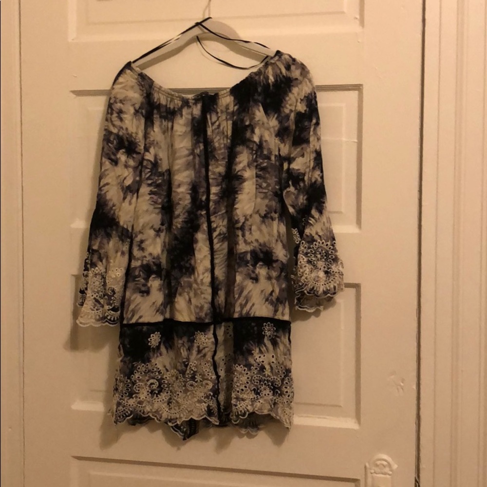 Tie Dye Eyelet Off the Shoulder Peasant Dress